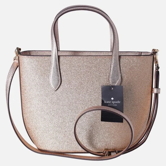 Kate Spade Glitter Glimmer Satchel Crossbody Bag in Gold NWT Holiday - Picture 2 of 10